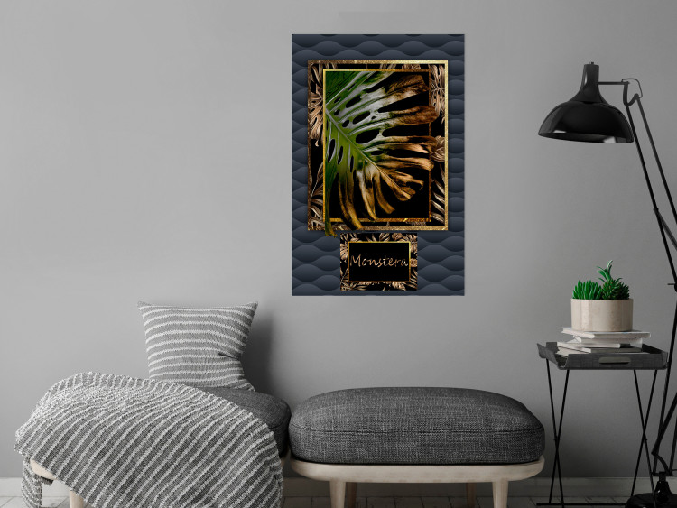Poster Gilded Monstera - Composition with a tropical plant on a dark background 114359 additionalImage 17