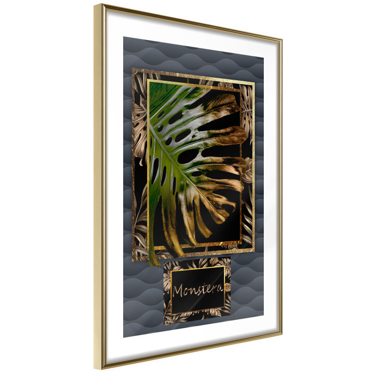 Poster Gilded Monstera - Composition with a tropical plant on a dark background 114359 additionalImage 6