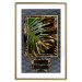 Poster Gilded Monstera - Composition with a tropical plant on a dark background 114359 additionalThumb 14