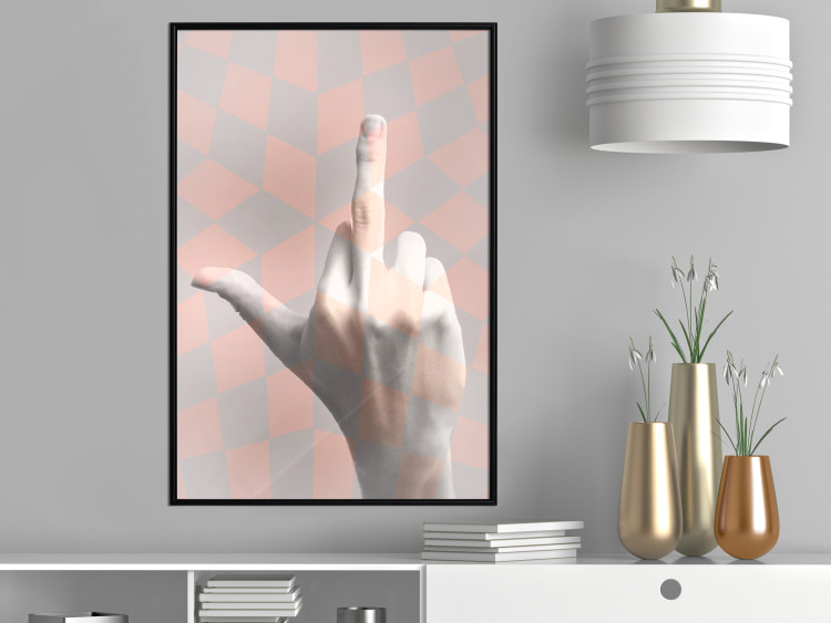 Poster F*ck you! - gray-pink composition with a hand in a geometric pattern 117559 additionalImage 5