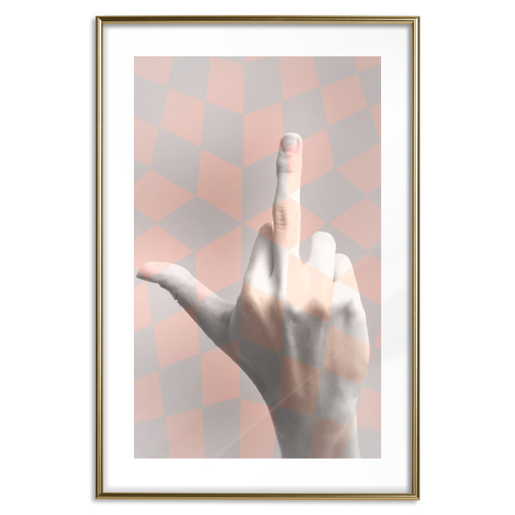 Poster F*ck you! - gray-pink composition with a hand in a geometric pattern 117559 additionalImage 16