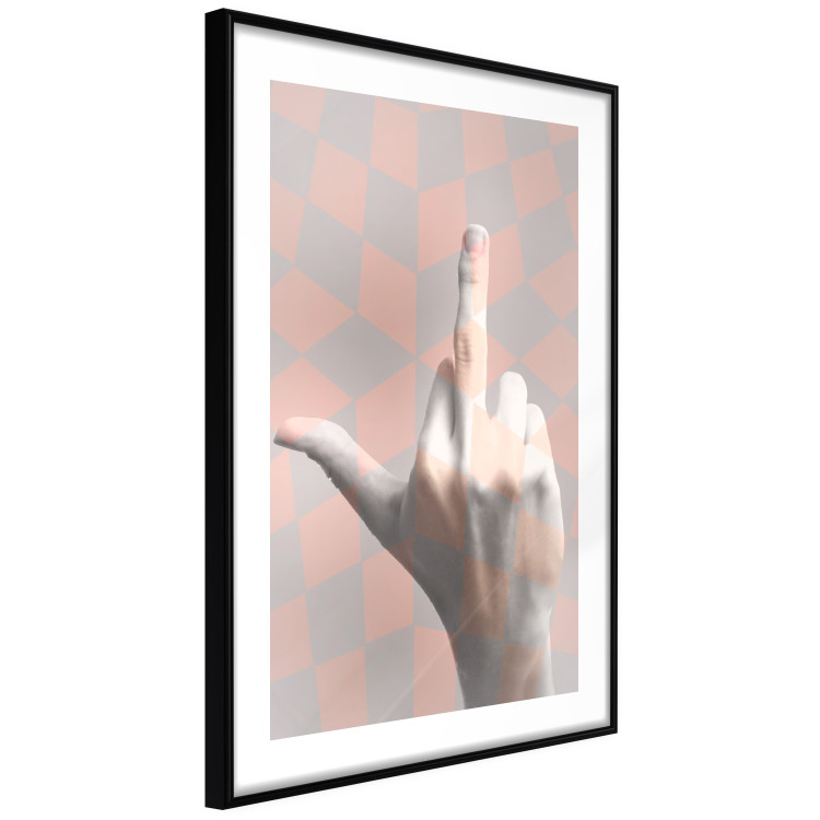 Poster F*ck you! - gray-pink composition with a hand in a geometric pattern 117559 additionalImage 13