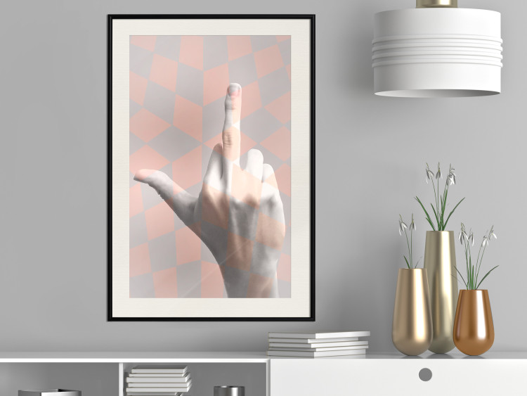 Poster F*ck you! - gray-pink composition with a hand in a geometric pattern 117559 additionalImage 22