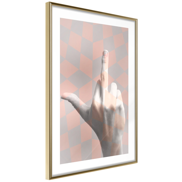 Poster F*ck you! - gray-pink composition with a hand in a geometric pattern 117559 additionalImage 8