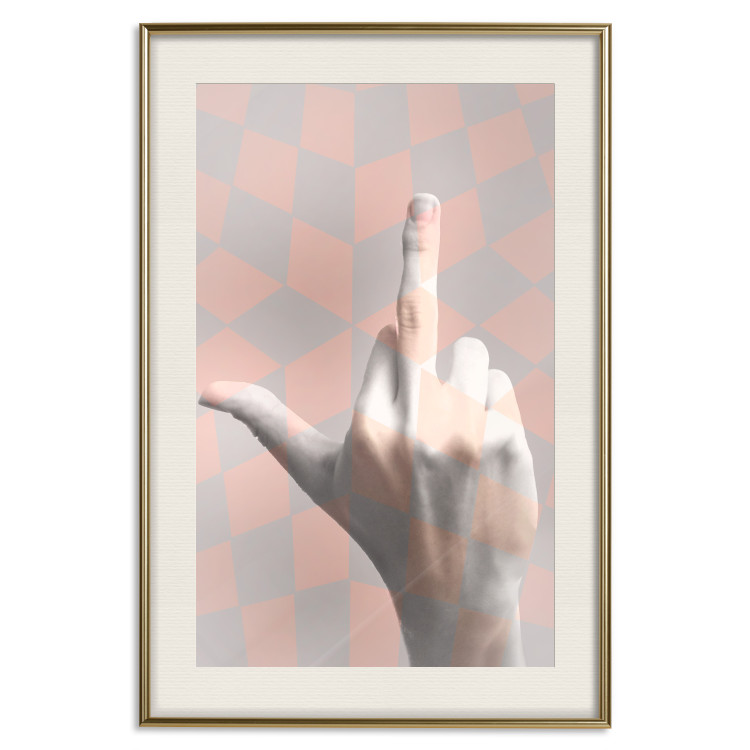 Poster F*ck you! - gray-pink composition with a hand in a geometric pattern 117559 additionalImage 19
