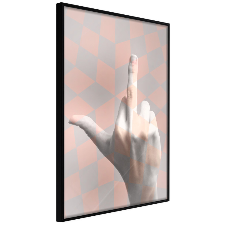 Poster F*ck you! - gray-pink composition with a hand in a geometric pattern 117559 additionalImage 12
