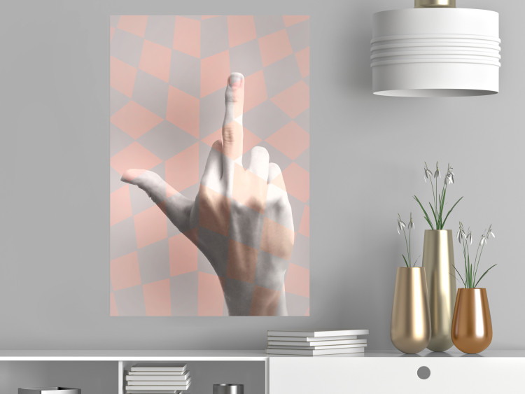 Poster F*ck you! - gray-pink composition with a hand in a geometric pattern 117559 additionalImage 23