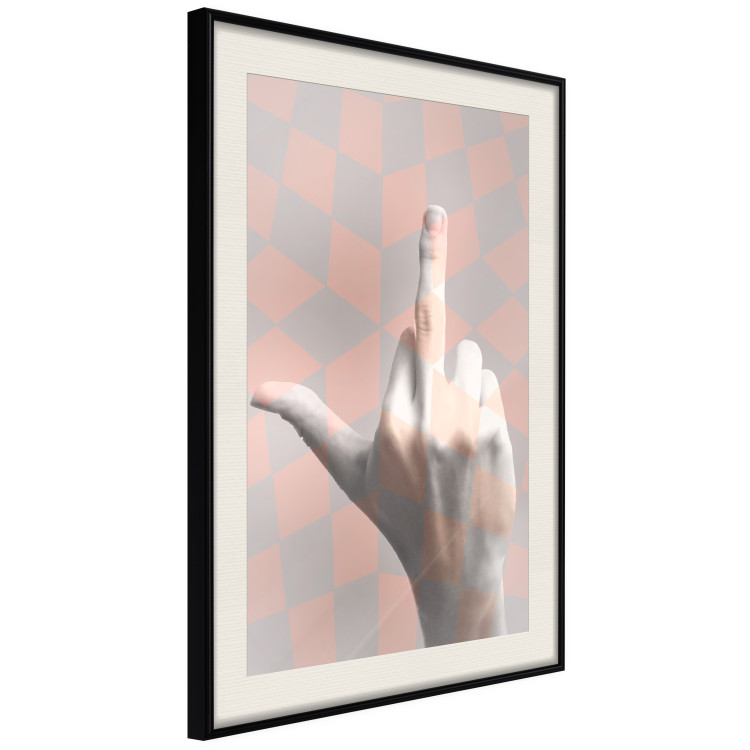 Poster F*ck you! - gray-pink composition with a hand in a geometric pattern 117559 additionalImage 3