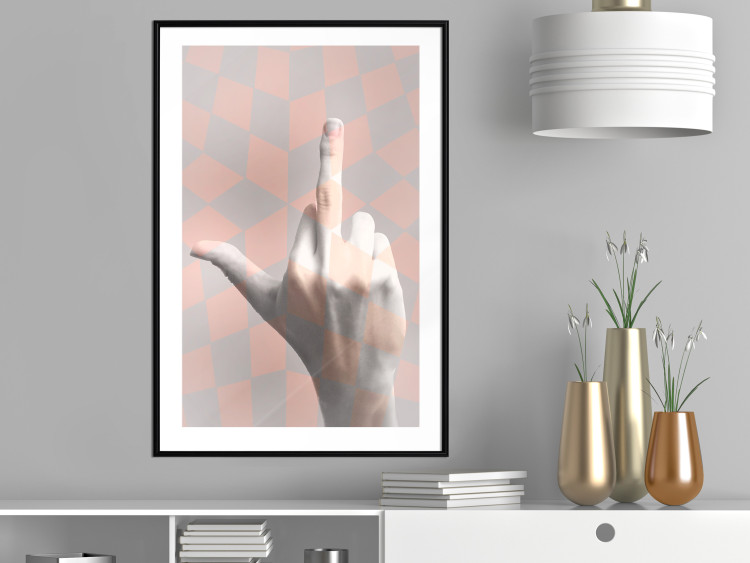 Poster F*ck you! - gray-pink composition with a hand in a geometric pattern 117559 additionalImage 6