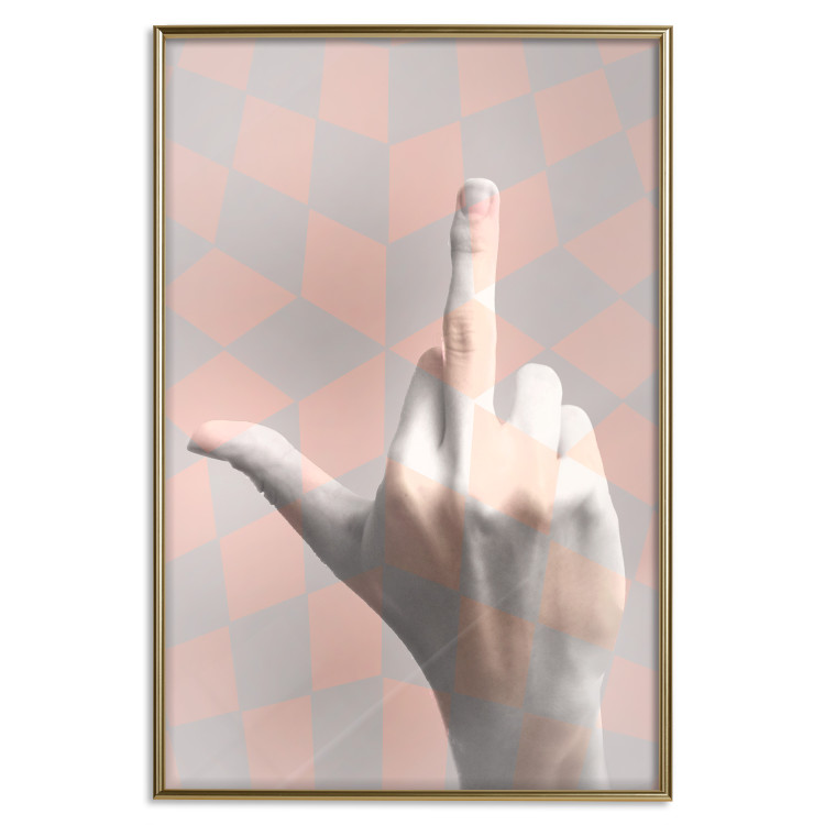 Poster F*ck you! - gray-pink composition with a hand in a geometric pattern 117559 additionalImage 20