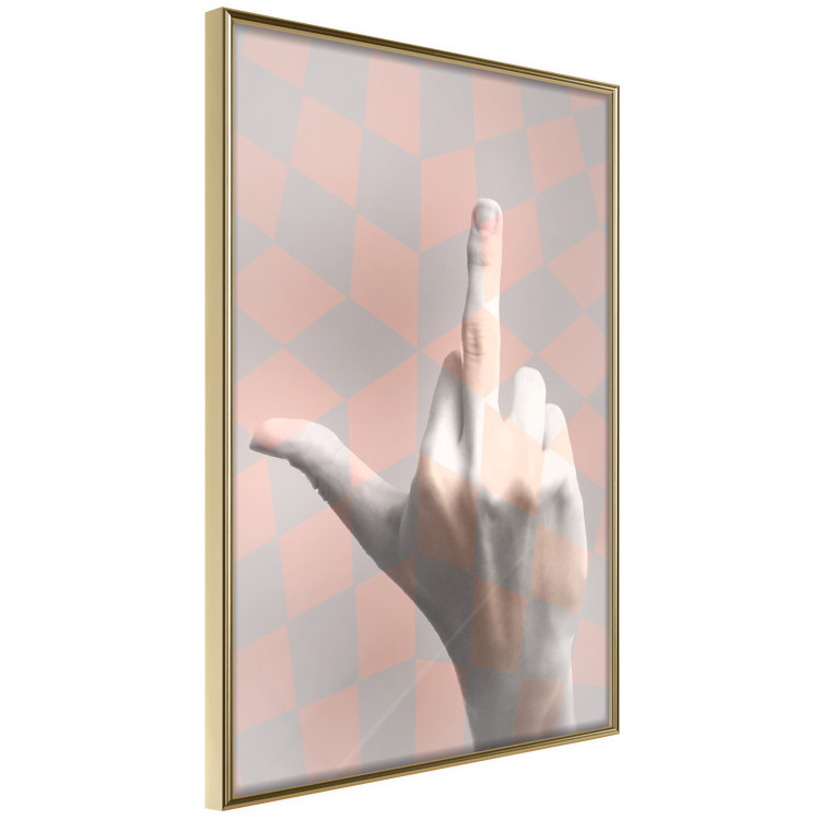 Poster F*ck you! - gray-pink composition with a hand in a geometric pattern 117559 additionalImage 14