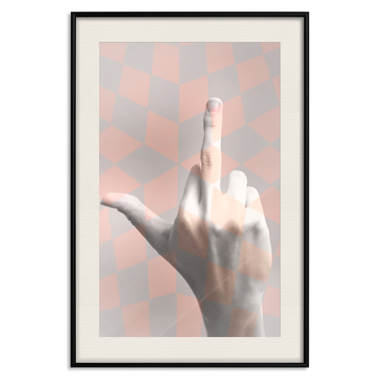 Poster F*ck you! - gray-pink composition with a hand in a geometric pattern 117559 additionalImage 18