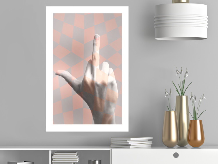 Poster F*ck you! - gray-pink composition with a hand in a geometric pattern 117559 additionalImage 4