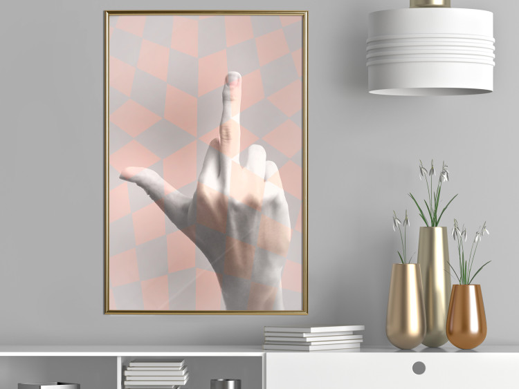 Poster F*ck you! - gray-pink composition with a hand in a geometric pattern 117559 additionalImage 7