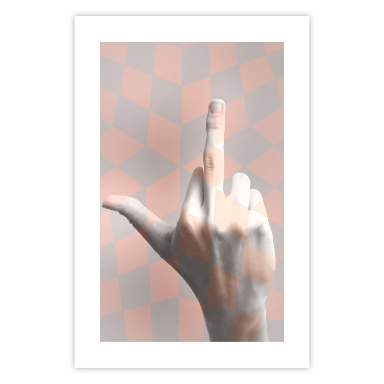 Poster F*ck you! - gray-pink composition with a hand in a geometric pattern 117559 additionalImage 25