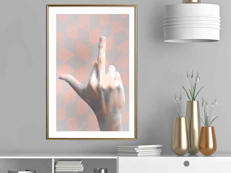 Poster F*ck you! - gray-pink composition with a hand in a geometric pattern 117559 additionalImage 15