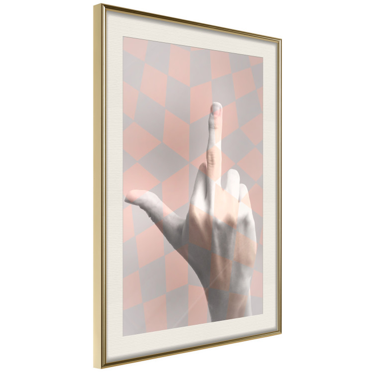 Poster F*ck you! - gray-pink composition with a hand in a geometric pattern 117559 additionalImage 2
