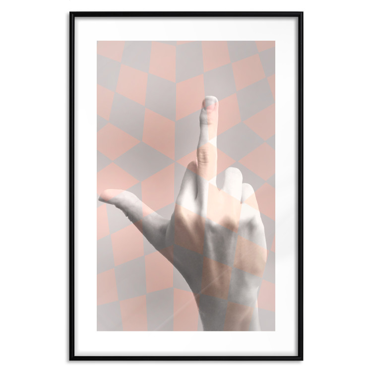 Poster F*ck you! - gray-pink composition with a hand in a geometric pattern 117559 additionalImage 17