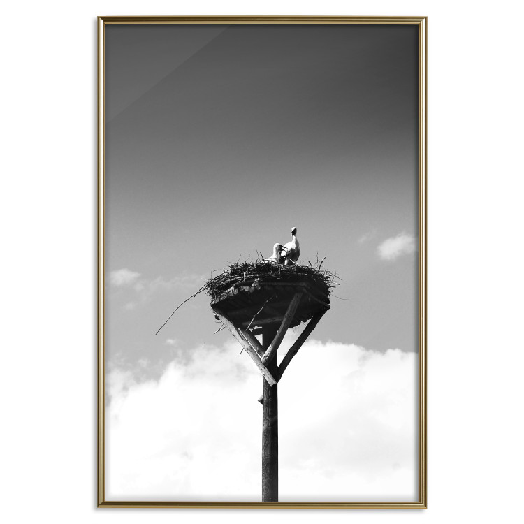 Wall Poster Stork's Nest - photograph of birds in a nest against a sky and clouds backdrop 122359 additionalImage 16
