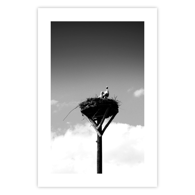 Wall Poster Stork's Nest - photograph of birds in a nest against a sky and clouds backdrop 122359 additionalImage 18