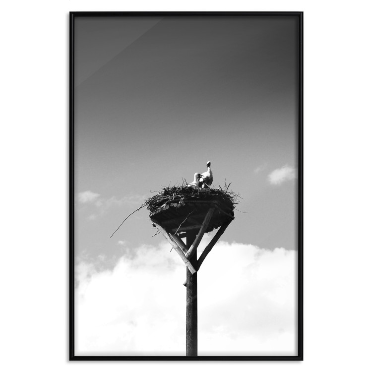Wall Poster Stork's Nest - photograph of birds in a nest against a sky and clouds backdrop 122359 additionalImage 17