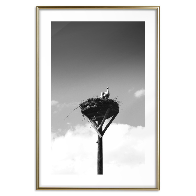 Wall Poster Stork's Nest - photograph of birds in a nest against a sky and clouds backdrop 122359 additionalImage 20