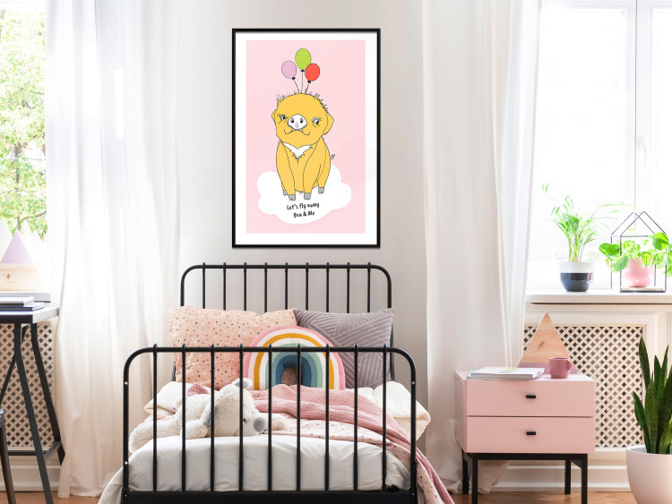 Poster Sky Piggy - yellow animal with balloons and English texts 122759 additionalImage 6