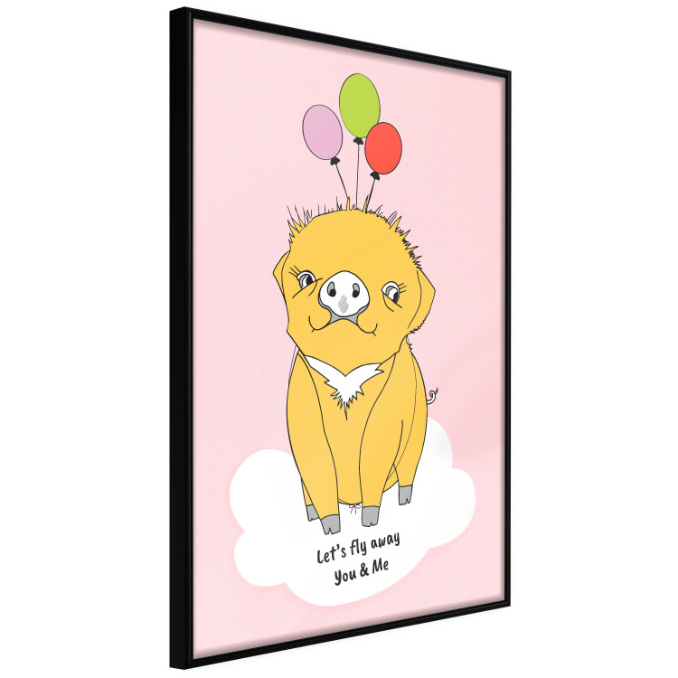 Poster Sky Piggy - yellow animal with balloons and English texts 122759 additionalImage 12