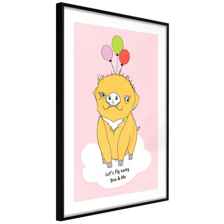 Poster Sky Piggy - yellow animal with balloons and English texts 122759 additionalImage 13