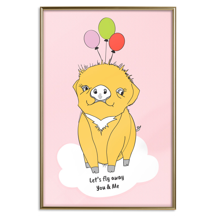 Poster Sky Piggy - yellow animal with balloons and English texts 122759 additionalImage 20