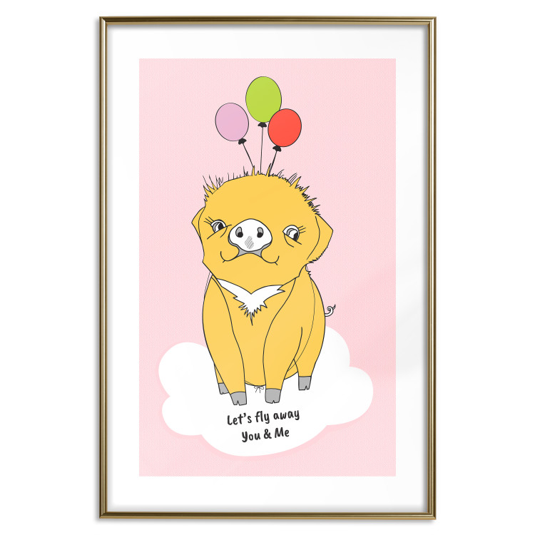 Poster Sky Piggy - yellow animal with balloons and English texts 122759 additionalImage 16