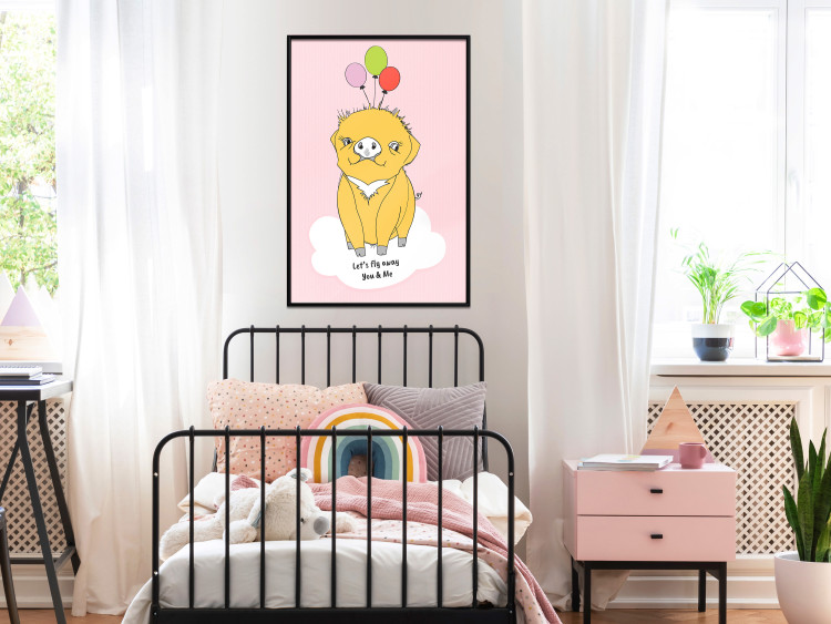 Poster Sky Piggy - yellow animal with balloons and English texts 122759 additionalImage 5