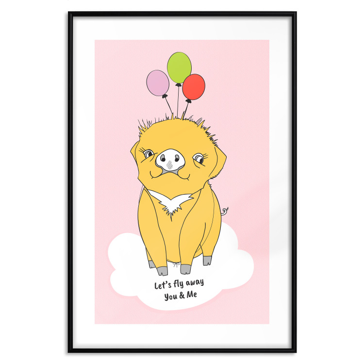 Poster Sky Piggy - yellow animal with balloons and English texts 122759 additionalImage 17