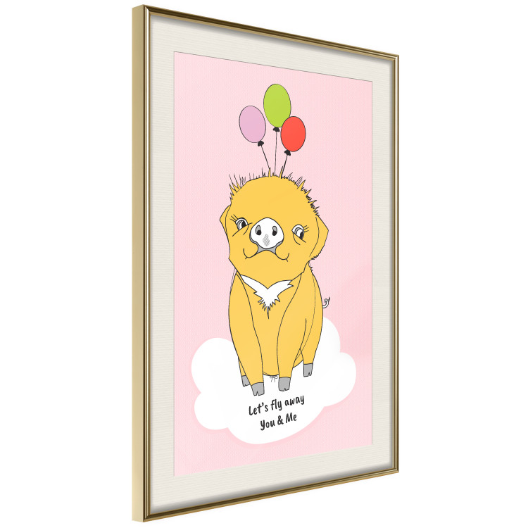 Poster Sky Piggy - yellow animal with balloons and English texts 122759 additionalImage 2