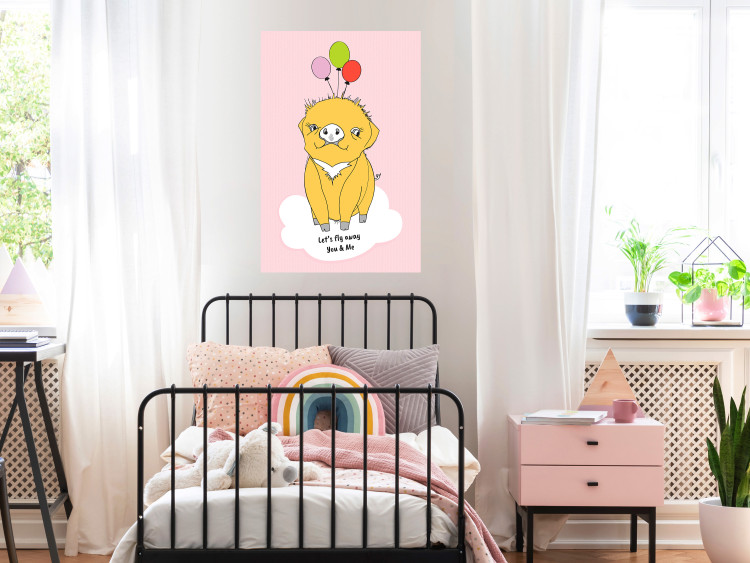 Poster Sky Piggy - yellow animal with balloons and English texts 122759 additionalImage 23