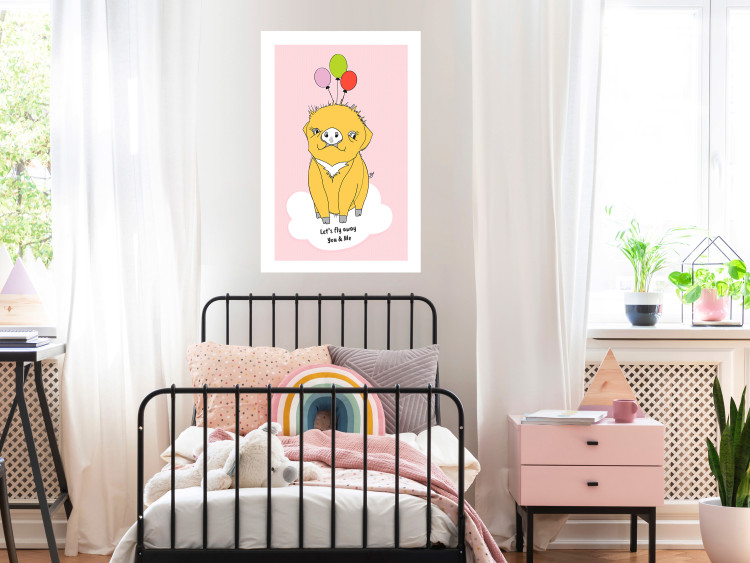 Poster Sky Piggy - yellow animal with balloons and English texts 122759 additionalImage 4
