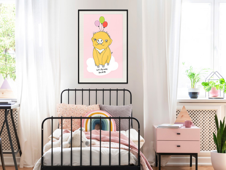 Poster Sky Piggy - yellow animal with balloons and English texts 122759 additionalImage 22