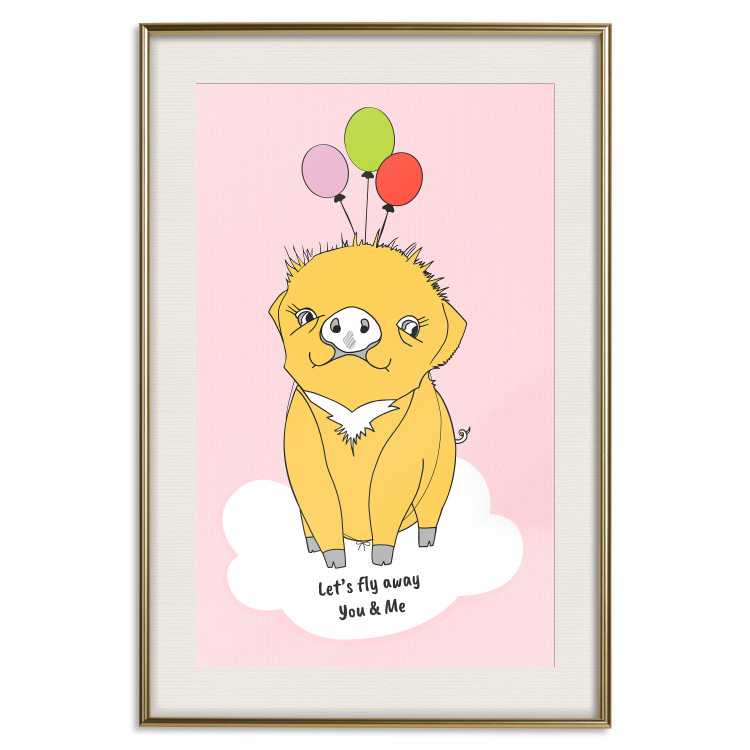Poster Sky Piggy - yellow animal with balloons and English texts 122759 additionalImage 19