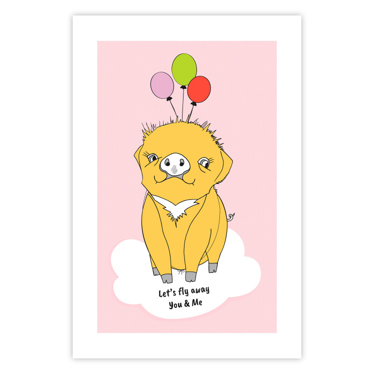 Poster Sky Piggy - yellow animal with balloons and English texts 122759 additionalImage 25