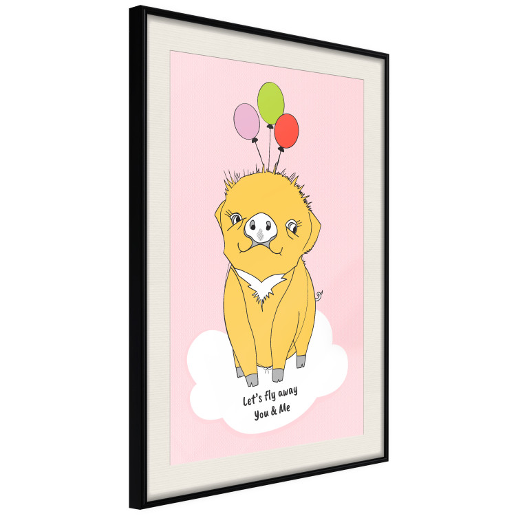 Poster Sky Piggy - yellow animal with balloons and English texts 122759 additionalImage 3