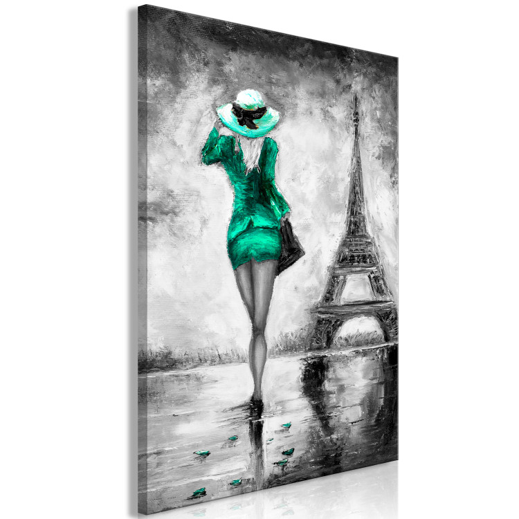 Canvas Art Print Walk under the Eiffel Tower - graphic, woman and symbol of Paris 123059 additionalImage 2
