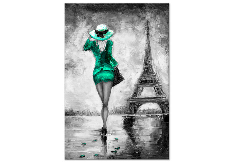 Canvas Art Print Walk under the Eiffel Tower - graphic, woman and symbol of Paris 123059
