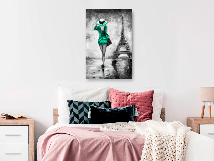 Canvas Art Print Walk under the Eiffel Tower - graphic, woman and symbol of Paris 123059 additionalImage 3