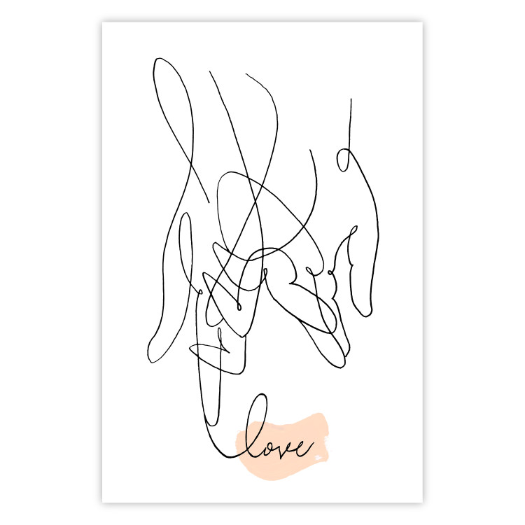 Wall Poster Entangled Feeling - line art of holding hands and English text 125359