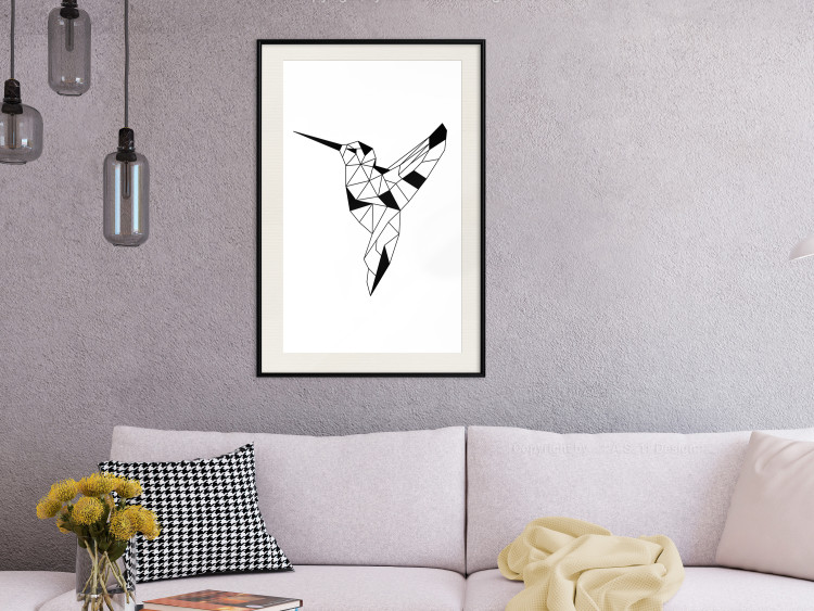 Poster Graceful Dancer - black bird with geometric figures on a white background 125459 additionalImage 24
