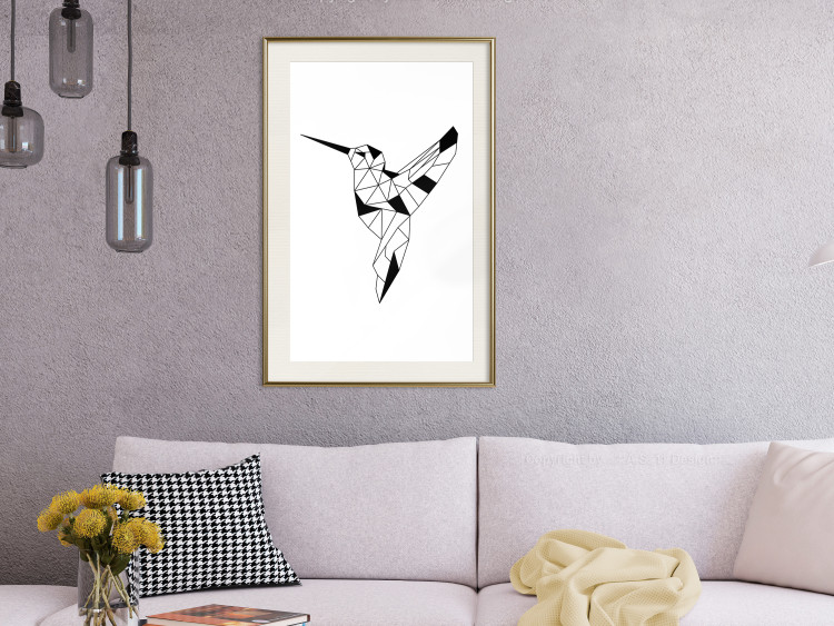 Poster Graceful Dancer - black bird with geometric figures on a white background 125459 additionalImage 22
