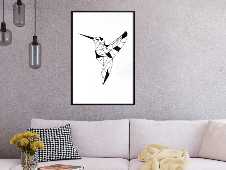 Poster Graceful Dancer - black bird with geometric figures on a white background 125459 additionalImage 4