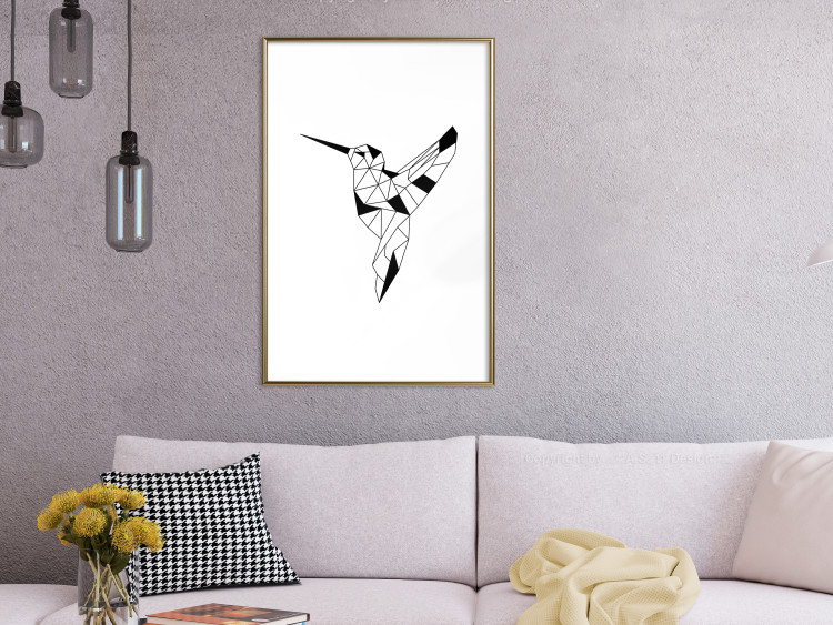 Poster Graceful Dancer - black bird with geometric figures on a white background 125459 additionalImage 13