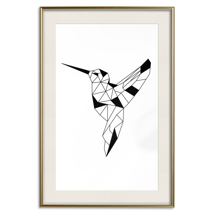 Poster Graceful Dancer - black bird with geometric figures on a white background 125459 additionalImage 20