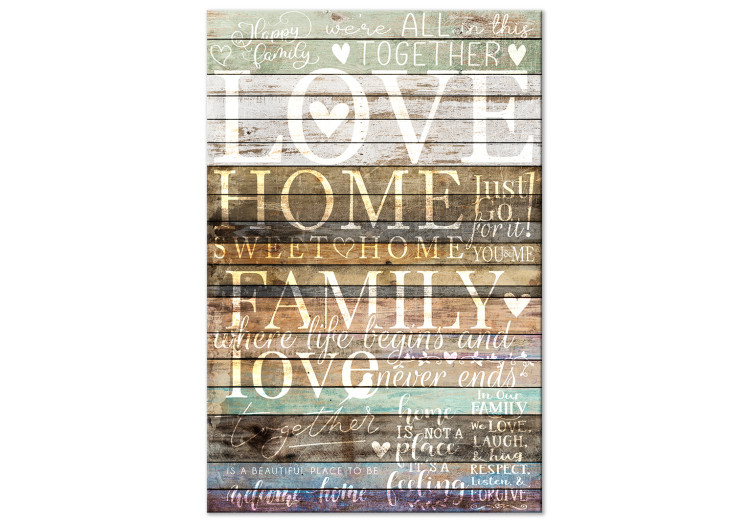Canvas Print Family Motto (1-piece) Vertical - wood with English inscriptions 129859